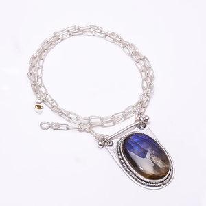 LABRADORITE - MADAGASCAR 925 STERLING SILVER CHAIN PENDANT 19-23" - CP_9262_369_14