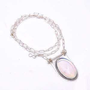 MILKY OPAL - SIMULATED 925 STERLING SILVER CHAIN PENDANT 19-23" - CP_9262_369_16