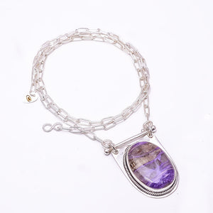 PURPLE CHAROITE - SIBERIA 925 STERLING SILVER CHAIN PENDANT 19-23" - CP_9262_369_18