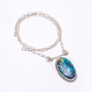 CHRYSOCOLLA - MADAGASCAR 925 STERLING SILVER CHAIN PENDANT 19-23" - CP_9262_369_19