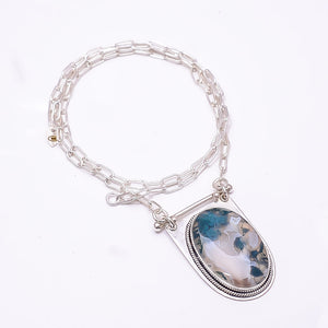 MOSS AGATE - INDIA 925 STERLING SILVER CHAIN PENDANT 19-23" - CP_9262_369_22