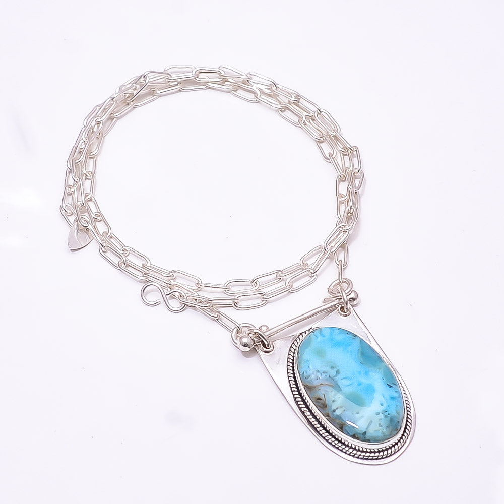 NATURAL LARIMAR / PACTOLITE - DOMINICAN REPUBLIC 925 STERLING SILVER CHAIN PENDANT 19-23" - CP_9262_369_24