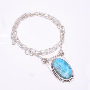 NATURAL LARIMAR / PACTOLITE - DOMINICAN REPUBLIC 925 STERLING SILVER CHAIN PENDANT 19-23" - CP_9262_369_24