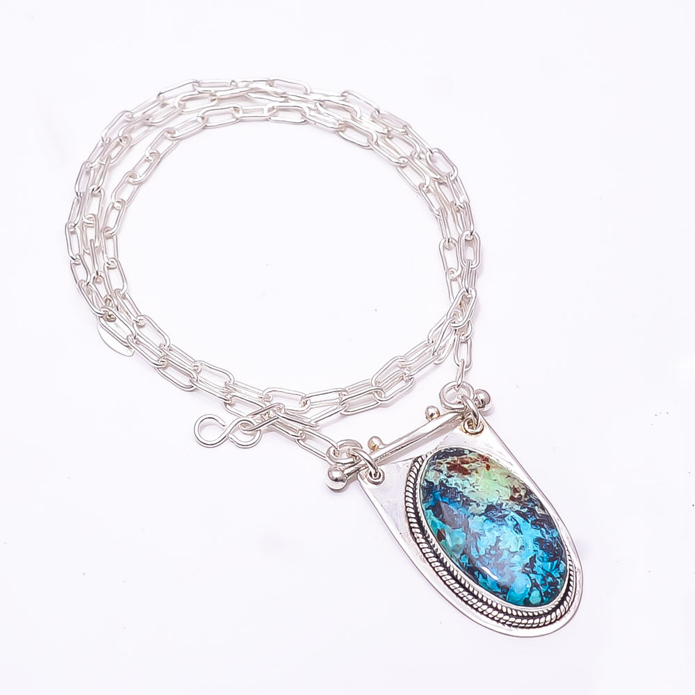 CHRYSOCOLLA - MADAGASCAR 925 STERLING SILVER CHAIN PENDANT 19-23" - CP_9262_369_27