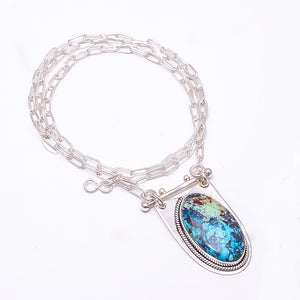 CHRYSOCOLLA - MADAGASCAR 925 STERLING SILVER CHAIN PENDANT 19-23" - CP_9262_369_27