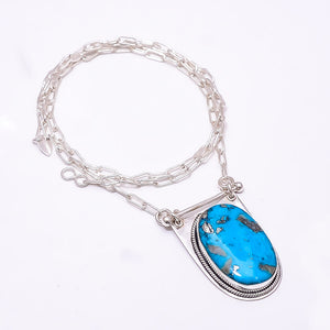 PERSIAN TURQUOISE - NEYSHABOOR 925 STERLING SILVER CHAIN PENDANT 19-23" - CP_9262_369_29