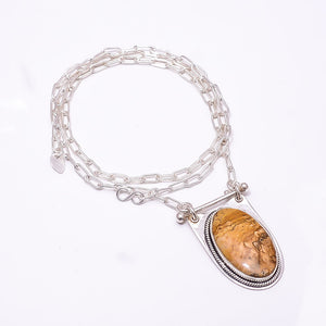 PICTURE JASPER - OREGON 925 STERLING SILVER CHAIN PENDANT 19-23" - CP_9262_369_30