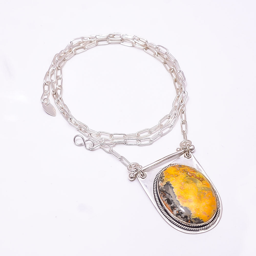 BUMBLE BEE JASPER - INDONESIA 925 STERLING SILVER CHAIN PENDANT 19-23" - CP_9262_369_32