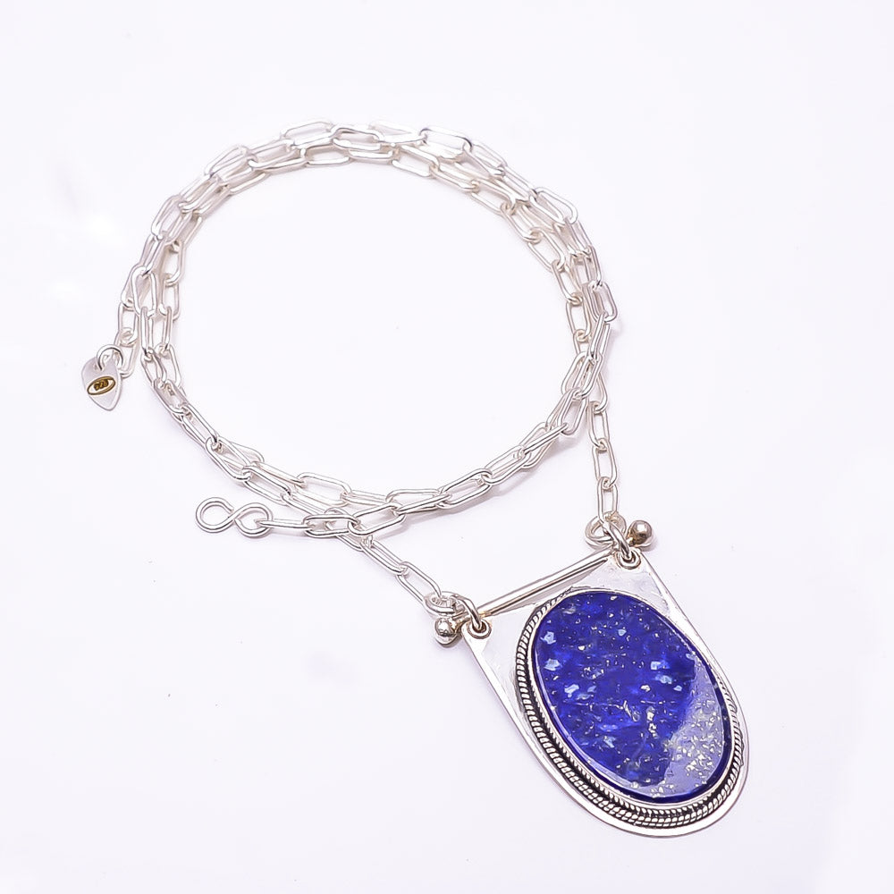 NATURAL LAPIS LAZULI - AFGHANISTAN 925 STERLING SILVER CHAIN PENDANT 19-23" - CP_9262_369_36