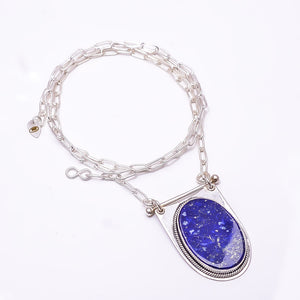 NATURAL LAPIS LAZULI - AFGHANISTAN 925 STERLING SILVER CHAIN PENDANT 19-23" - CP_9262_369_36