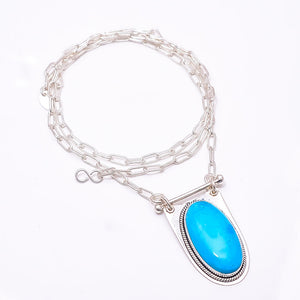 MAGNESITE TURQUOISE 925 STERLING SILVER CHAIN PENDANT 19-23" - CP_9262_369_38