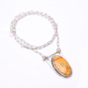 FOSSIL CORAL - INDONESIA 925 STERLING SILVER CHAIN PENDANT 19-23" - CP_9262_369_39