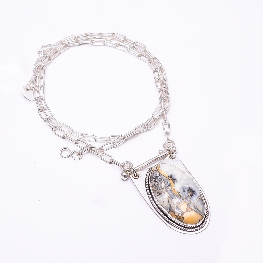 NATURAL MALINGANO JASPER - INDONESIA 925 STERLING SILVER CHAIN PENDANT 19-23" - CP_9262_369_40