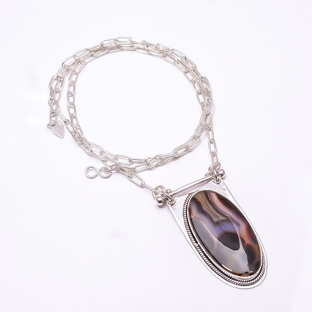 BOTSWANA AGATE - BOTSWANA 925 STERLING SILVER CHAIN PENDANT 19-23" - CP_9262_369_41