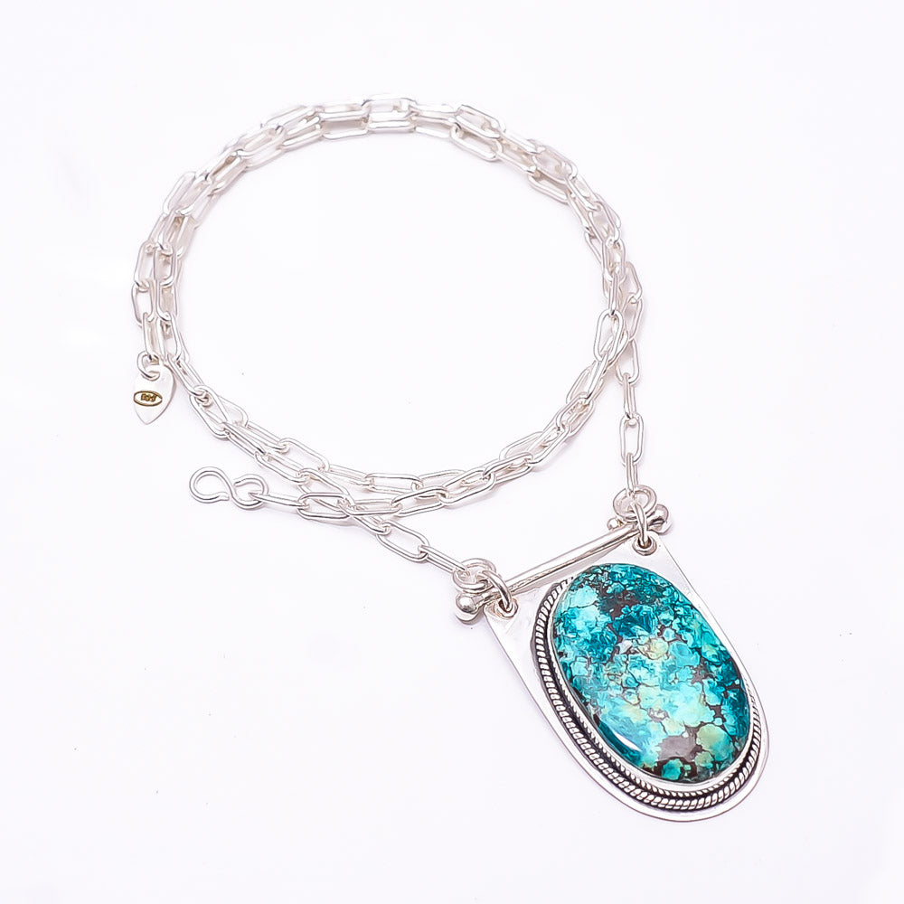MAGNESITE TURQUOISE 925 STERLING SILVER CHAIN PENDANT 19-23" - CP_9262_369_43