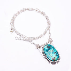 MAGNESITE TURQUOISE 925 STERLING SILVER CHAIN PENDANT 19-23" - CP_9262_369_43