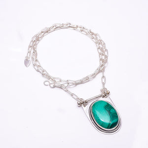 MALACHITE - CONGO 925 STERLING SILVER CHAIN PENDANT 19-23" - CP_9262_369_46