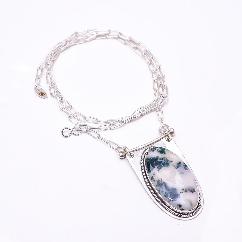 MOSS AGATE - INDIA 925 STERLING SILVER CHAIN PENDANT 19-23" - CP_9262_369_50