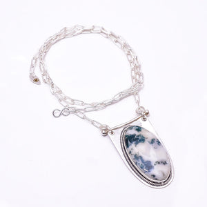 MOSS AGATE - INDIA 925 STERLING SILVER CHAIN PENDANT 19-23" - CP_9262_369_50
