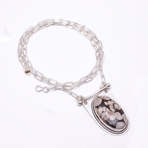 PETRIFIED PEANUT WOOD JASPER - AUSTRALIA 925 STERLING SILVER CHAIN PENDANT 19-23" - CP_9262_369_51