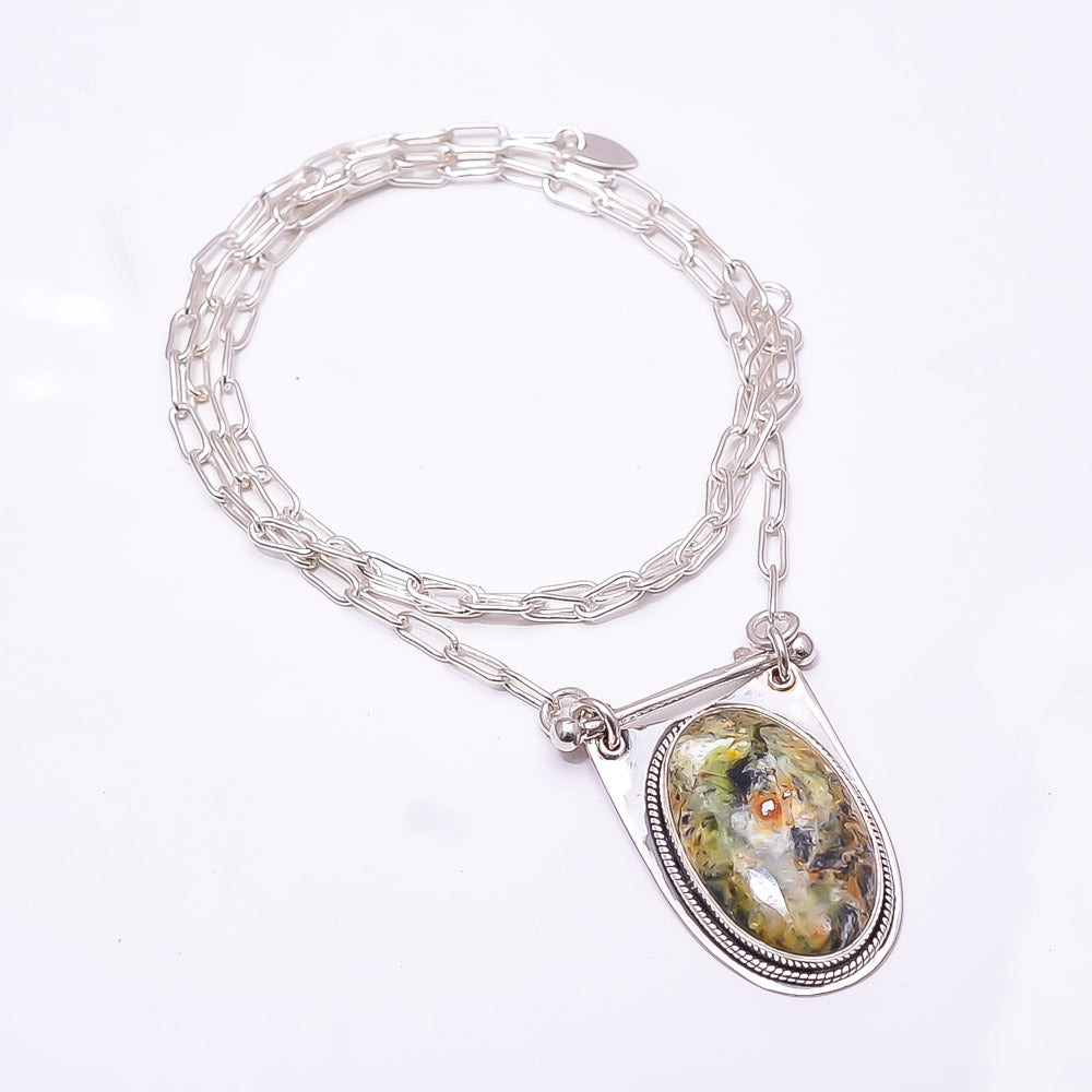 CHROME CHALCEDONY / MTOROLITE - ZIMBABWE 925 STERLING SILVER CHAIN PENDANT 19-23" - CP_9262_369_52
