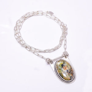 CHROME CHALCEDONY / MTOROLITE - ZIMBABWE 925 STERLING SILVER CHAIN PENDANT 19-23" - CP_9262_369_52