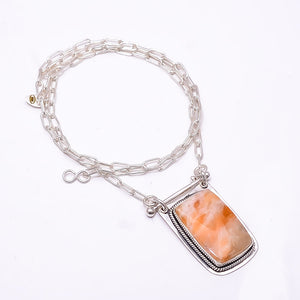 ORANGE CALCITE- PERU  925 STERLING SILVER CHAIN PENDANT 19-23" - CP_9262_369_54