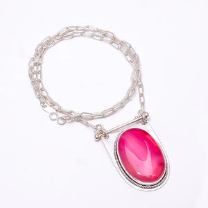 PINK BOTSWANA AGATE - BOTSWANA 925 STERLING SILVER CHAIN PENDANT 19-23" - CP_9262_369_55