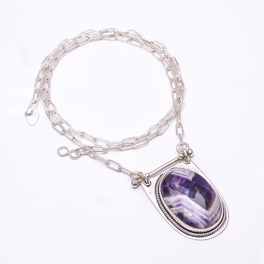 CHEVRON AMETHYST - MASHAMBA 925 STERLING SILVER CHAIN PENDANT 19-23" - CP_9262_369_57