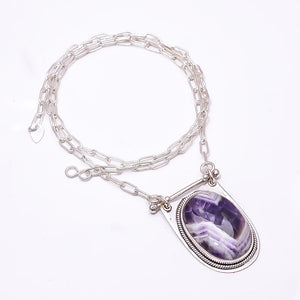 CHEVRON AMETHYST - MASHAMBA 925 STERLING SILVER CHAIN PENDANT 19-23" - CP_9262_369_57