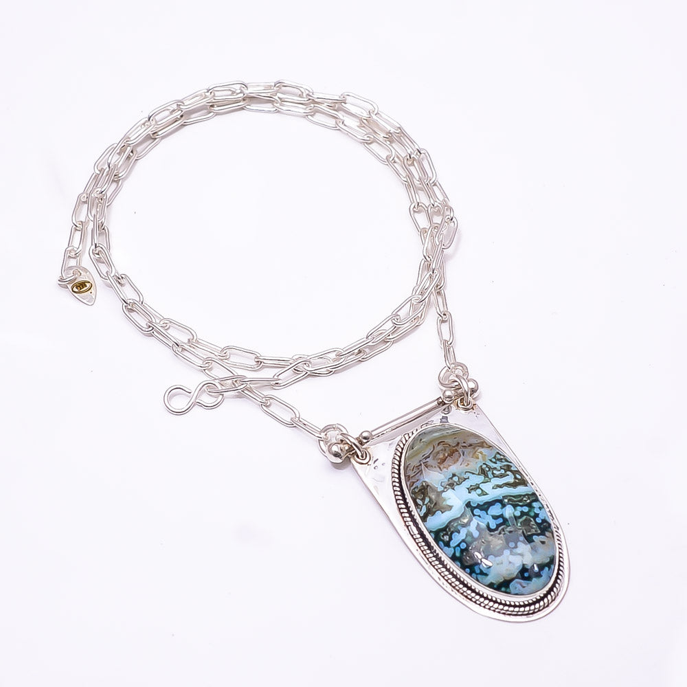 OCEAN JASPER - MADAGASCAR 925 STERLING SILVER CHAIN PENDANT 19-23" - CP_9262_369_58