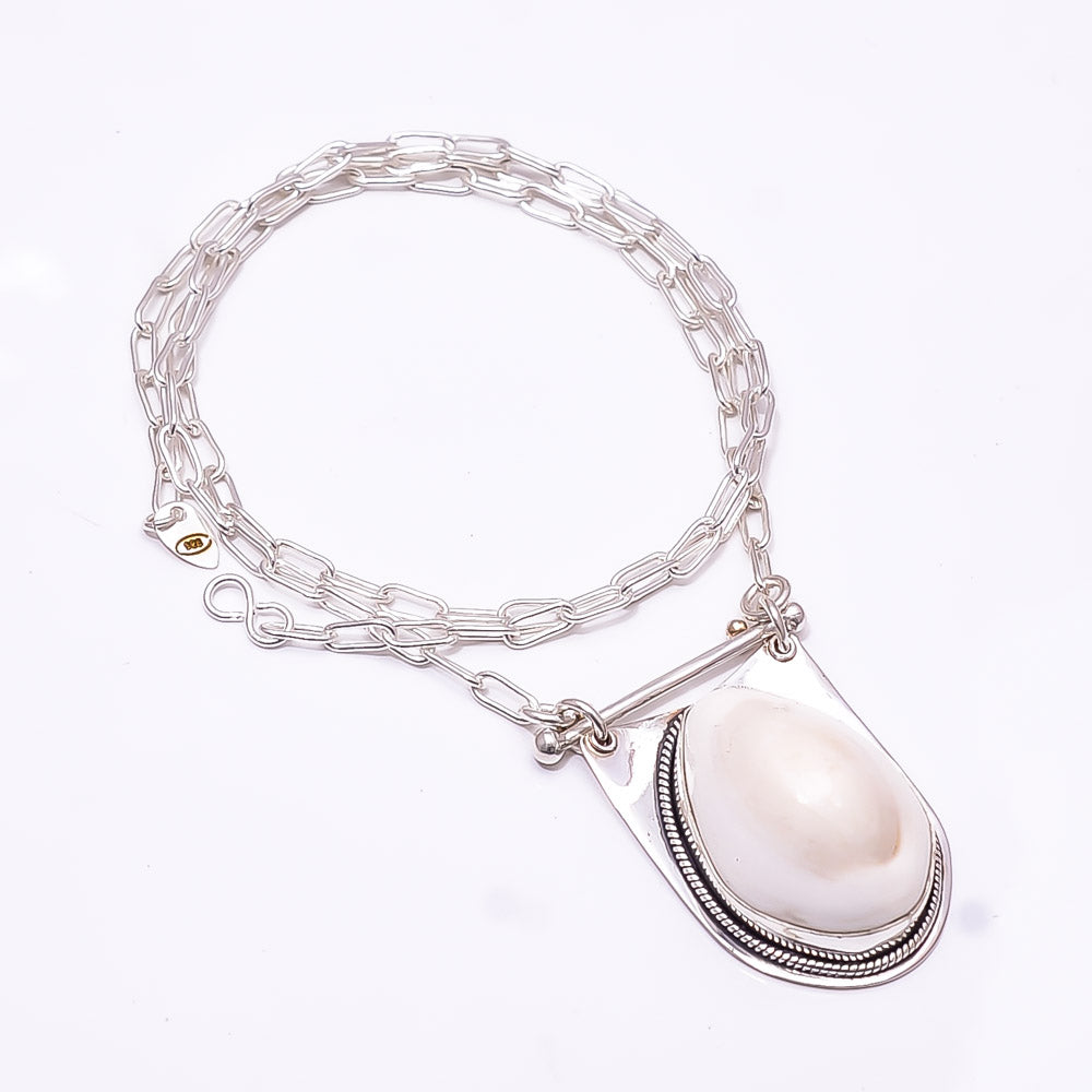 COWRI SHELL 925 STERLING SILVER CHAIN PENDANT 19-23" - CP_9262_369_6