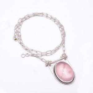 PINK ROSE QUARTZ - BRAZIL 925 STERLING SILVER CHAIN PENDANT 19-23" - CP_9262_369_8