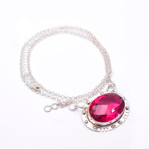 PINK RUBELLITE TOURMALINE - SIMULATED 925 STERLING SILVER CHAIN PENDANT 19-23" - CP_9353_368_15