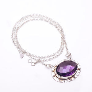 PURPLE AMETHYST - SIMULATED 925 STERLING SILVER CHAIN PENDANT 19-23" - CP_9353_368_20