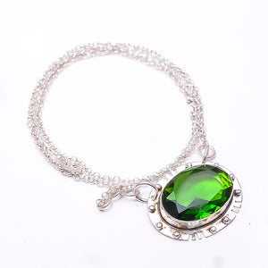 EMERALD SIMULATED  925 STERLING SILVER CHAIN PENDANT 19-23" - CP_9353_368_23