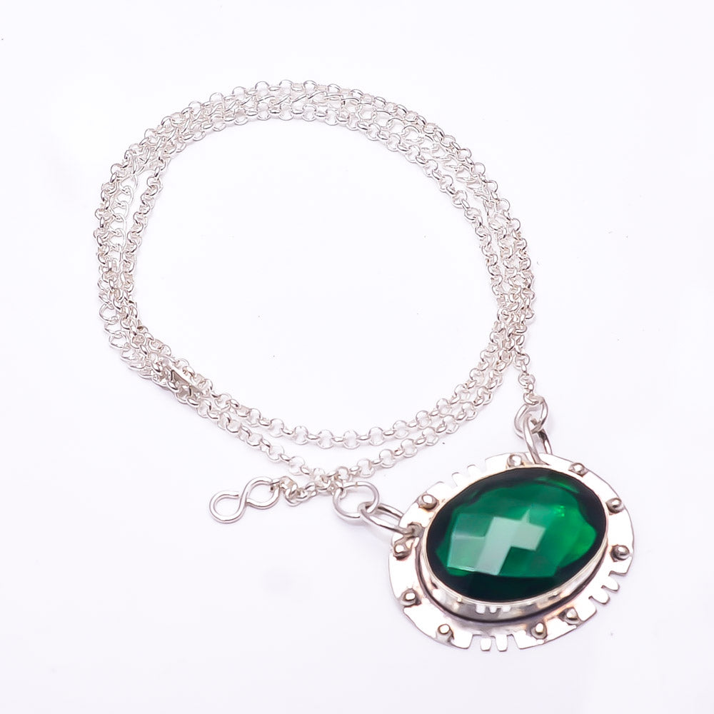 EMERALD SIMULATED  925 STERLING SILVER CHAIN PENDANT 19-23" - CP_9353_368_24