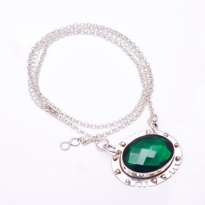 EMERALD SIMULATED  925 STERLING SILVER CHAIN PENDANT 19-23" - CP_9353_368_24