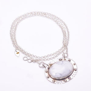 NATURAL WHITE HOWLITE - UNITED STATES 925 STERLING SILVER CHAIN PENDANT 19-23" - CP_9353_368_27