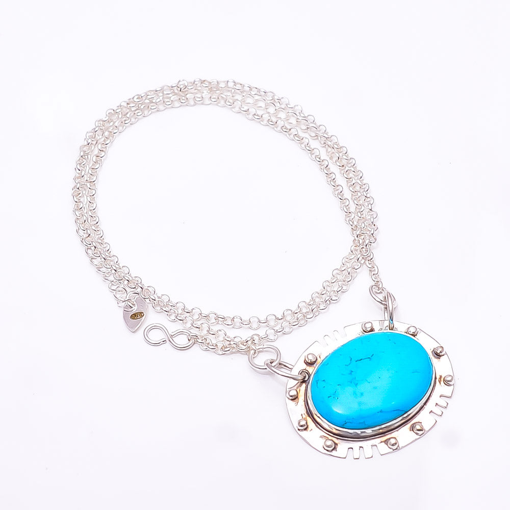 MAGNESITE TURQUOISE 925 STERLING SILVER CHAIN PENDANT 19-23" - CP_9353_368_30