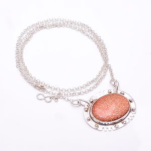 GOLDEN SUNSTONE - SIMULATED 925 STERLING SILVER CHAIN PENDANT 19-23" - CP_9353_368_32