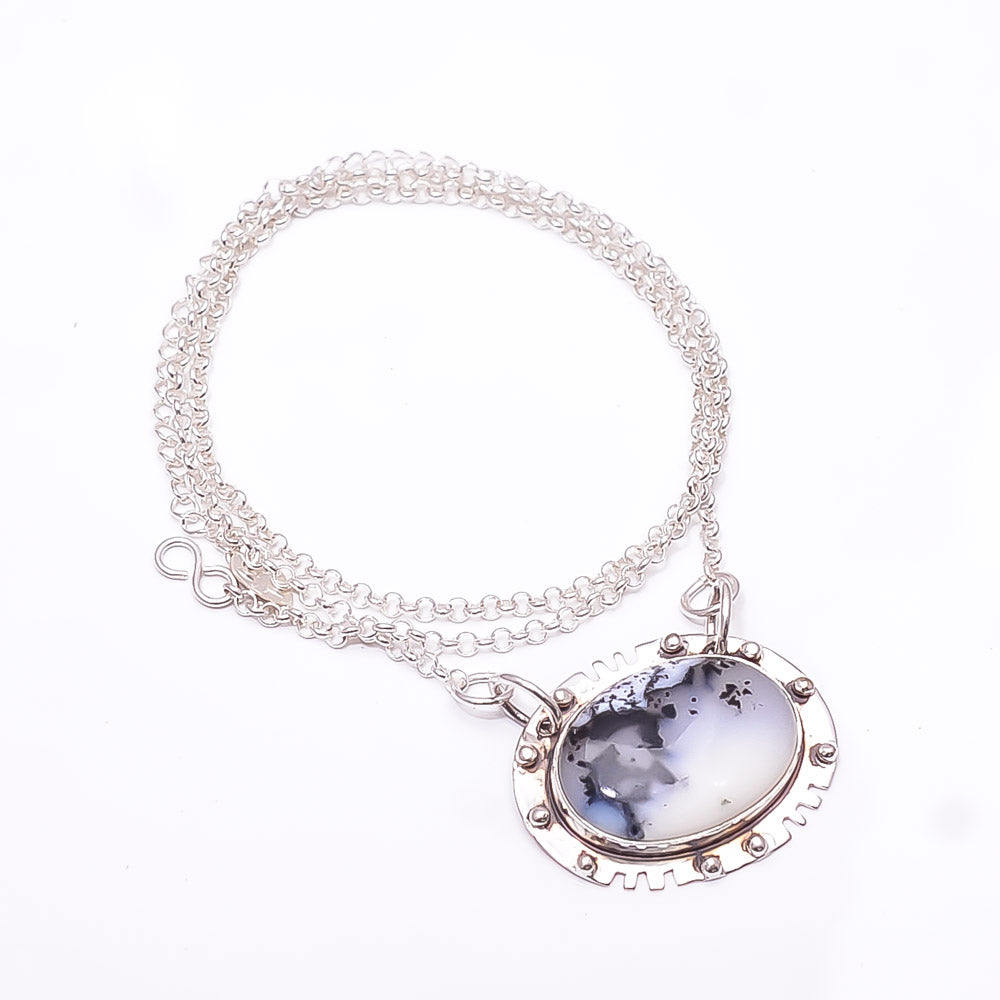 DENDRITIC AGATE - BRAZIL 925 STERLING SILVER CHAIN PENDANT 19-23" - CP_9353_368_35