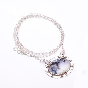 DENDRITIC AGATE - BRAZIL 925 STERLING SILVER CHAIN PENDANT 19-23" - CP_9353_368_35