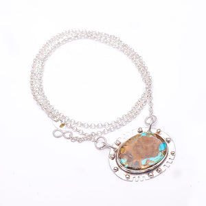 COPPER TURQUOISE - PILOT MOUNTAIN 925 STERLING SILVER CHAIN PENDANT 19-23" - CP_9353_368_36