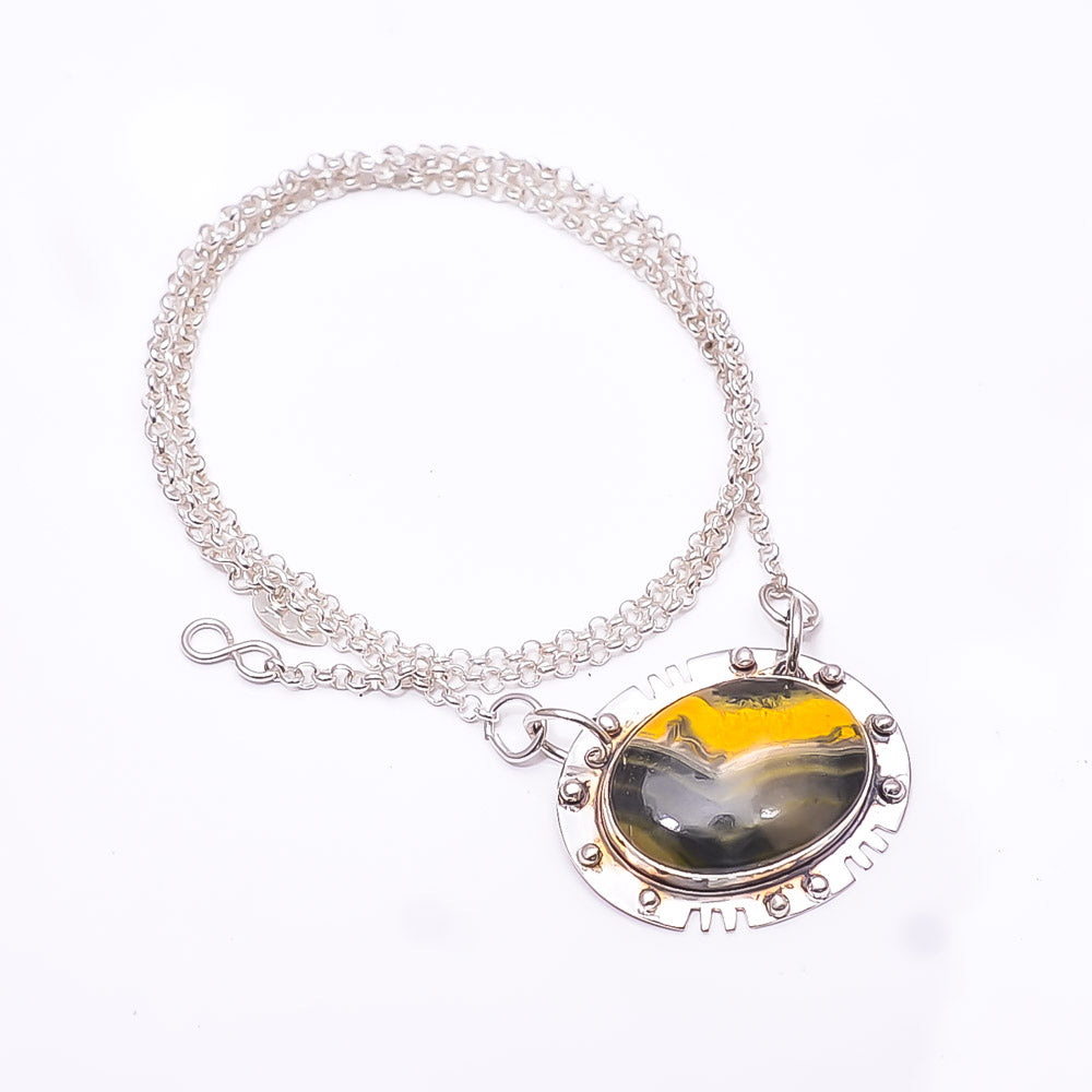 BUMBLE BEE JASPER - INDONESIA 925 STERLING SILVER CHAIN PENDANT 19-23" - CP_9353_368_39
