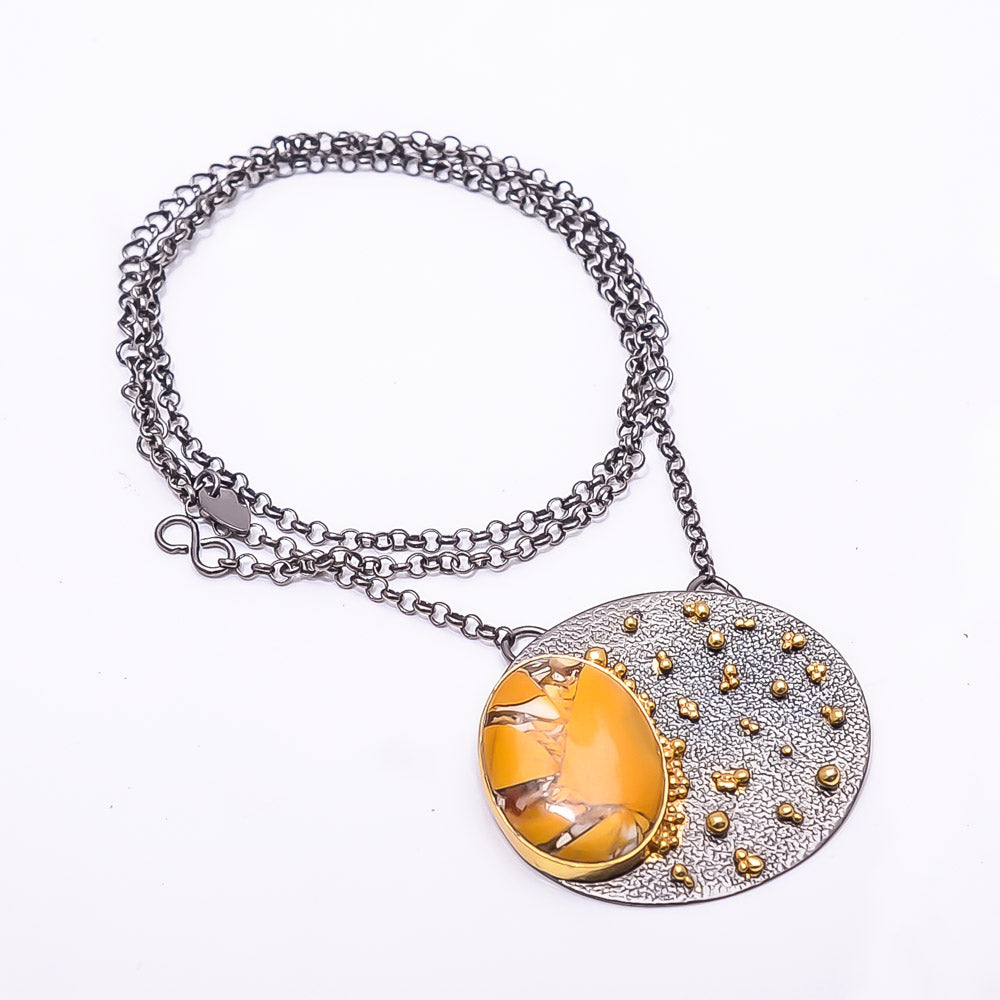 BRECCIATED MOOKAITE - AUSTRALIA BLACK AND GOLD RHODIUM 925 STERLING SILVER CHAIN PENDANT 18-22" - CP_9434_202_15