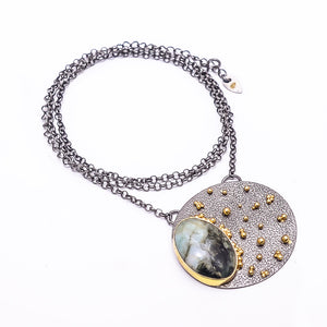 EMERALD - SAKOTA MINES BLACK AND GOLD RHODIUM 925 STERLING SILVER CHAIN PENDANT 18-22" - CP_9434_202_16