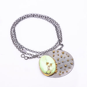 LEMON CHRYSOPRASE - AUSTRALIA  BLACK AND GOLD RHODIUM 925 STERLING SILVER CHAIN PENDANT 18-22" - CP_9434_202_32