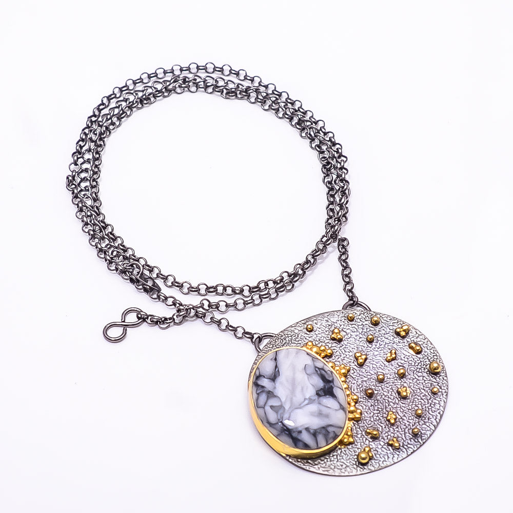 PINOLITH - AUSTRIA  BLACK AND GOLD RHODIUM 925 STERLING SILVER CHAIN PENDANT 18-22" - CP_9434_202_36