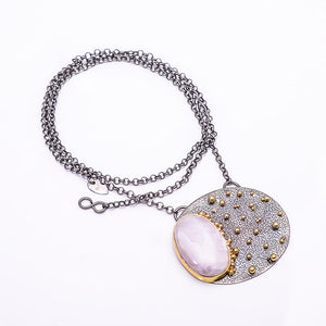 PHOSPHOSIDERITE - ARGENTINA BLACK AND GOLD RHODIUM 925 STERLING SILVER CHAIN PENDANT 18-22" - CP_9434_202_42